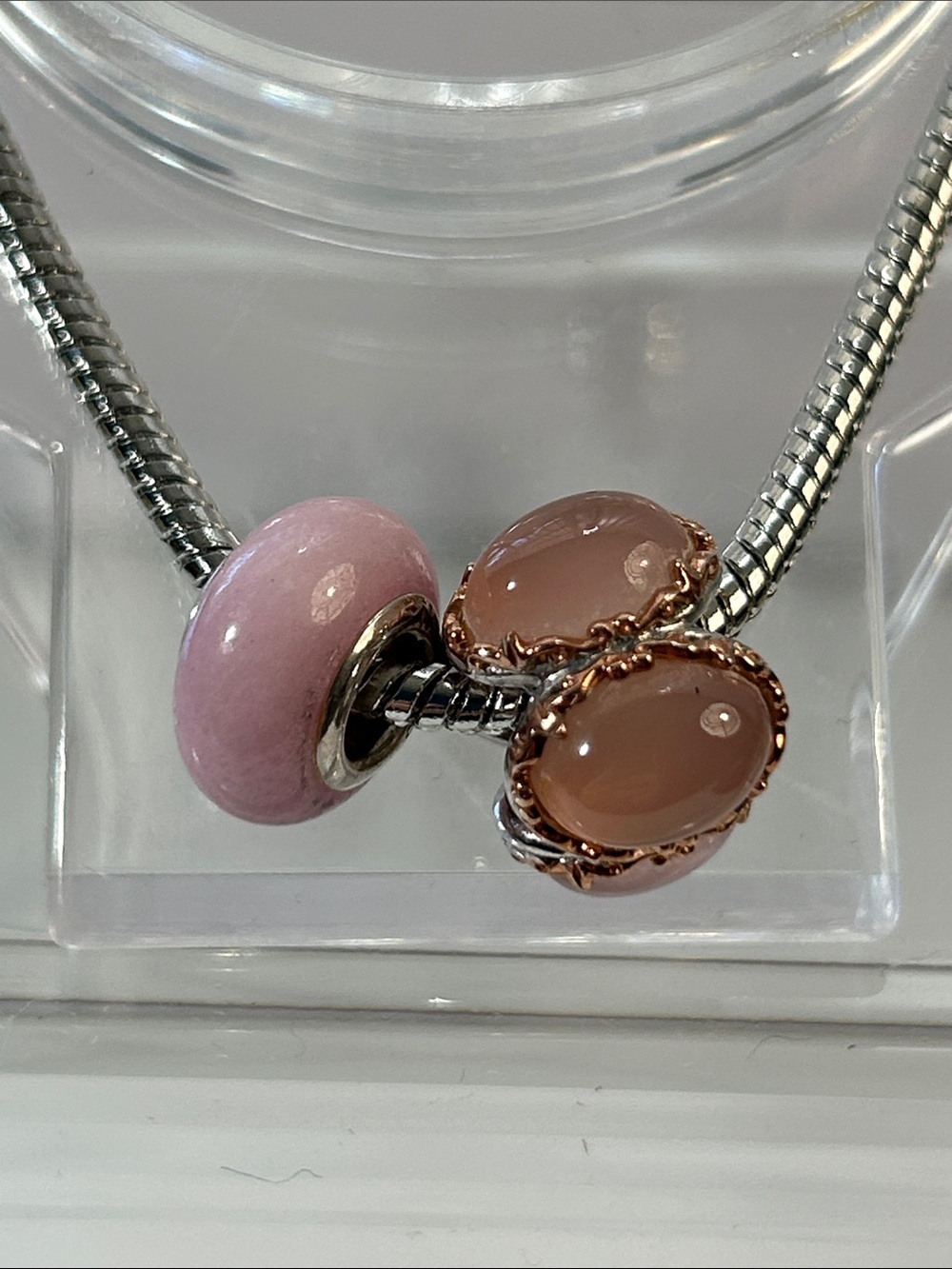 NWOT Gems En Vogue Palladium 18k Accent Genuine Rose Quartz Euro Charm Set
